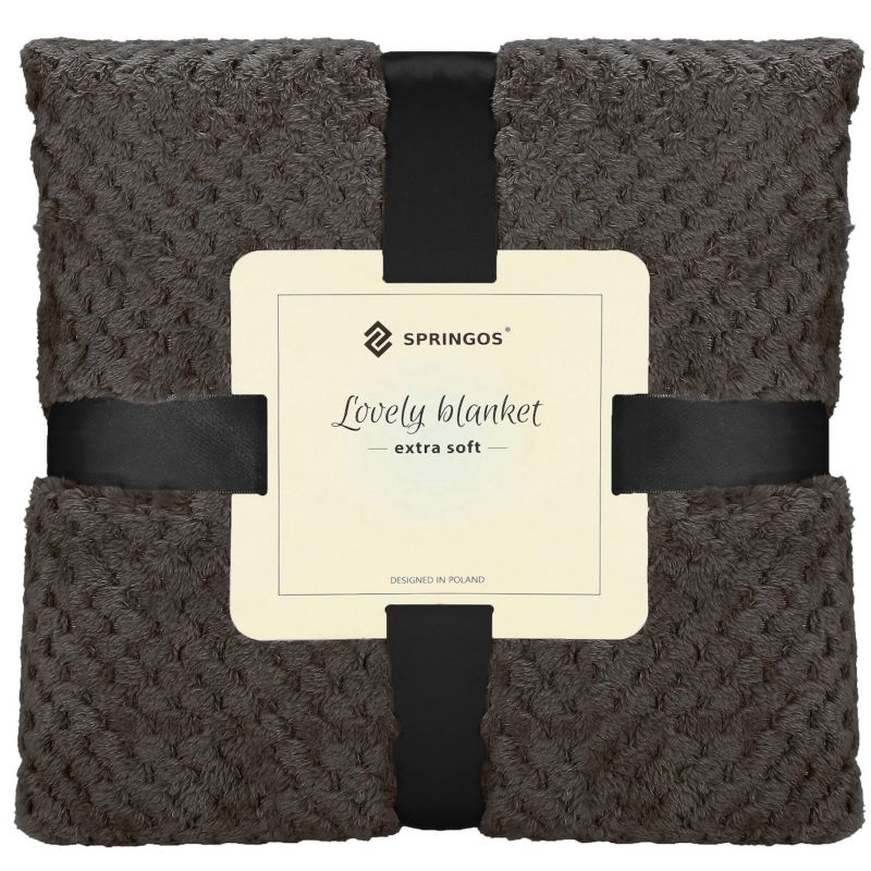 Narzuta na łóżko, pled Springos 200x220 cm tłoczony czarny 1 szt.