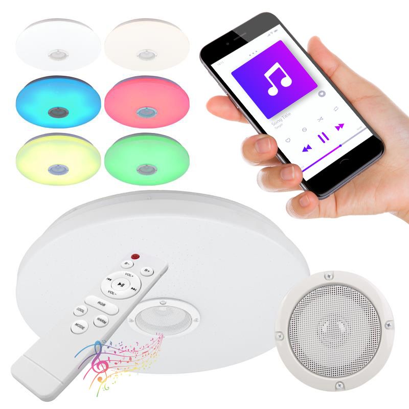 Plafon LED MasterLED ERIK 40cm 48W RGBW CCT Głośnik bluetooth Pilot Aplikacja 1 szt.