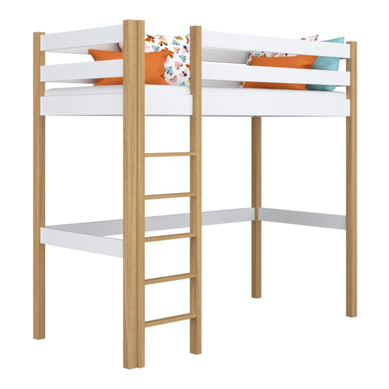 Drewniane łóżko na antresoli N-WOOD N05 100x180 biały / dąb naturalny 1 szt.