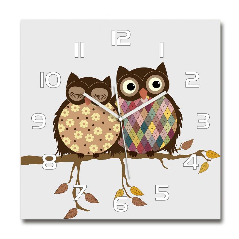 Zegar szklany Tulup Dwie sowy na gałęzi 30x30 cm cm cichy 1 szt.
