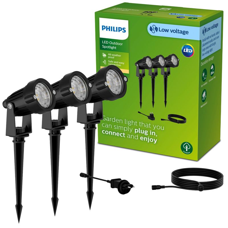 Lampa Ogrodowa Philips Reflektor LED 1.5W 180lm 2700K Czarna Zasilacz 3 szt.