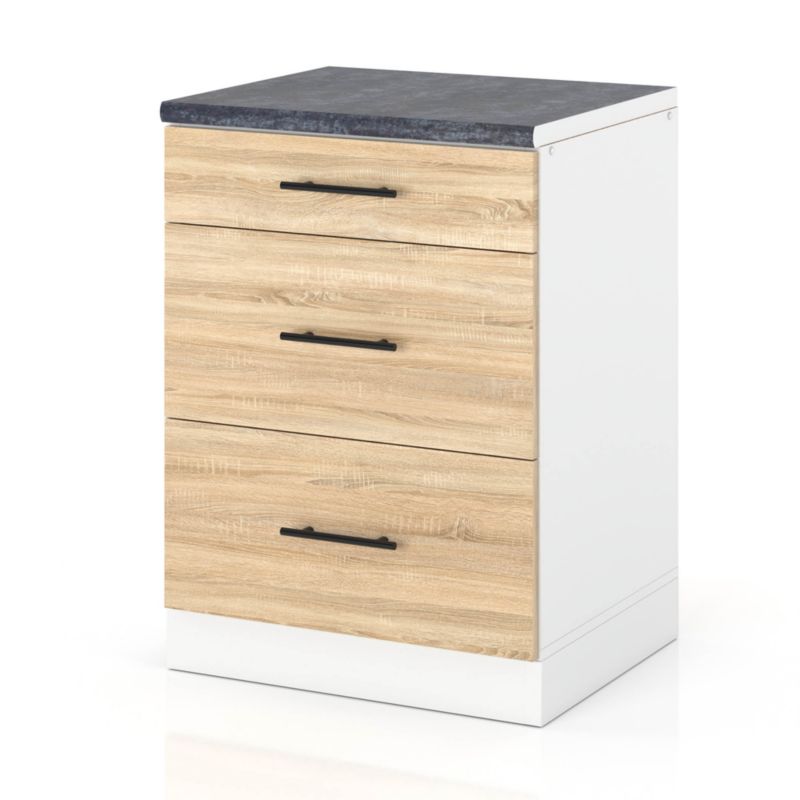 Szafka Kuchenna Hurtownia-Mebli Stojąca Z Szufladami D60S3 MET sPremium 60cm Biały Mat Dąb Sonoma 60x52x85 cm 1szt.
