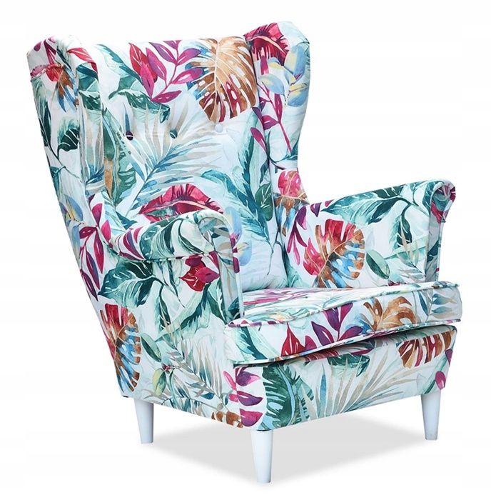 Fotel uszak do salonu Family Meble ARI PRINT zielony liście 1szt