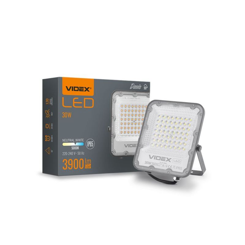 Naświetlacz LED Videx szary LED 30W 5000K 3900lm IP65 wym: 19,72 x 17,8 x 2,9 cm aluminium - 1 szt.