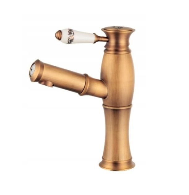Bateria umywalkowa bidetowa Lauferi SALOME mosiężna wyciągana wylewka szczotkowany mosiądz retro 1 szt.