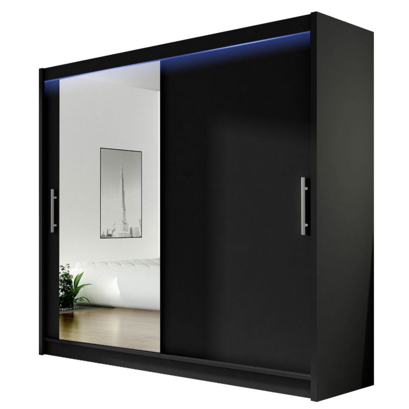 Szafa MIRJAN 24 z drzwiami przesuwnymi London VI z oświetleniem RGB czarny/lustro 1 szt.