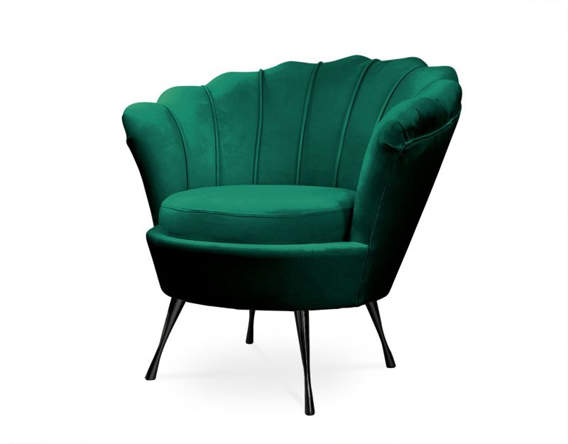 Fotel tapicerowany Bettso Muszelka na czarnej nodze do salonu zielony 1szt.