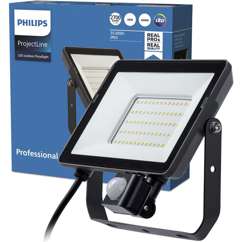 Naświetlacz LED Philips Lampa Reflektor 30W 2700lm 3000K IP65 z Czujnikiem Ruchu i Zmierzchu Czarny 1 szt.