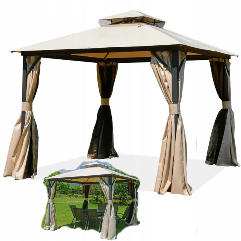 Namiot Pawilon Ogrodowy Hardmaister Altana Vancouver 3x3m moskitiera ścianki Mocny beż 1 szt