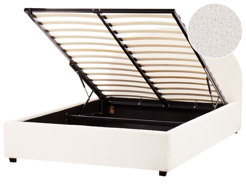 Łóżko z pojemnikiem boucle 140 x 200 cm złamana biel Vaucluse 1 szt.