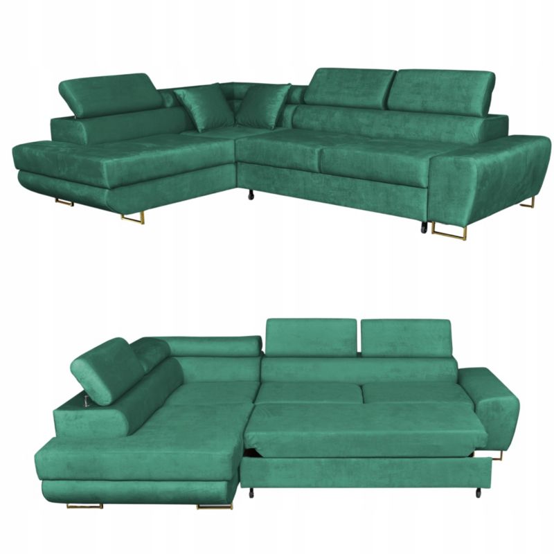 Sofa kanapa do salonu rozkładany lewy Family Meble Bosso zielony 1szt