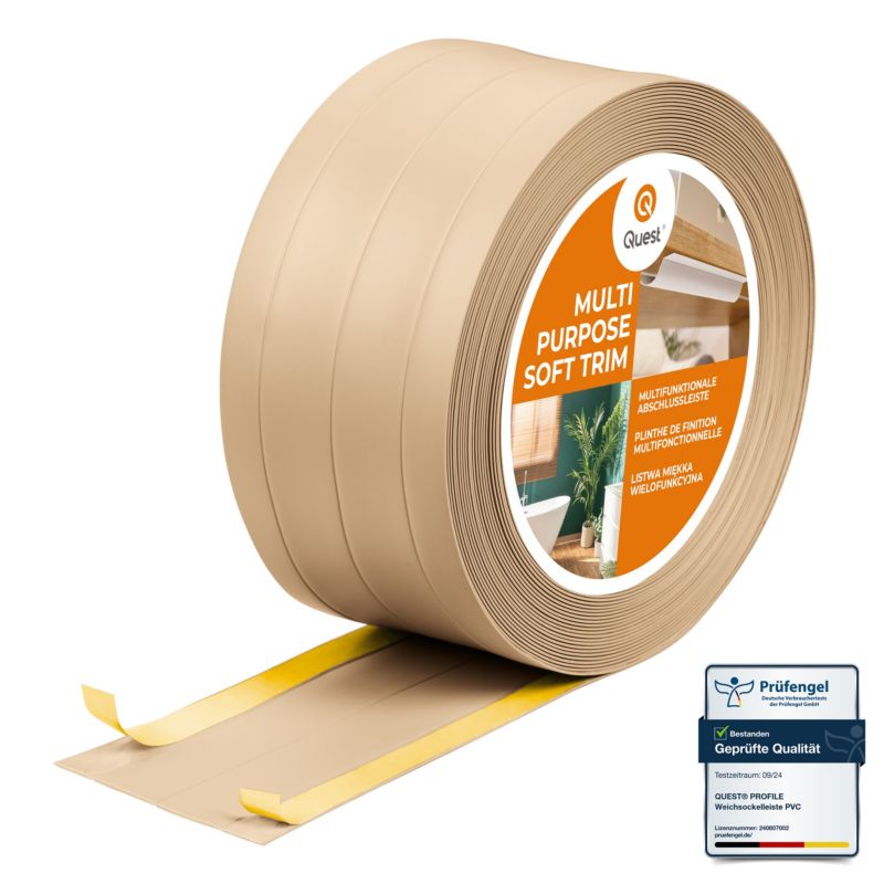 Listwa wykończeniowa W3 z PCV 4w1 120mm, QUEST samoprzylepna, maskująca elastyczna listwa podłogowa, ścienna, piaskowy, 10m