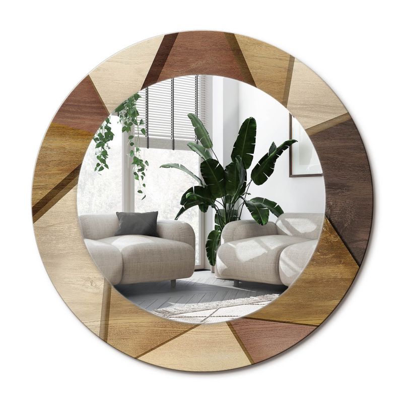 Lustro Okrągłe Tulup Geometryczne Drewno 3D 50 cm Stylowe Na Podkładzie 1 szt.