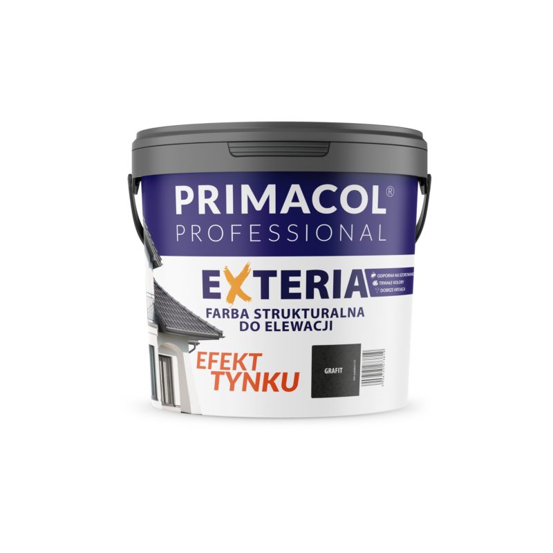 Elewacyjna farba strukturalna Exteria Primacol, fasadowa, kolor grafitowy, 4,5l, 1 szt.