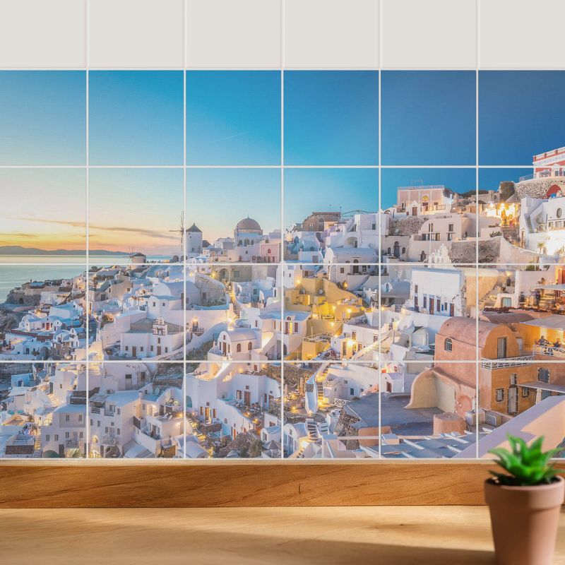 Naklejki na płytki Wallfluent 10x10 cm Malownicza architektura wyspy szybka renowacja 24 szt.