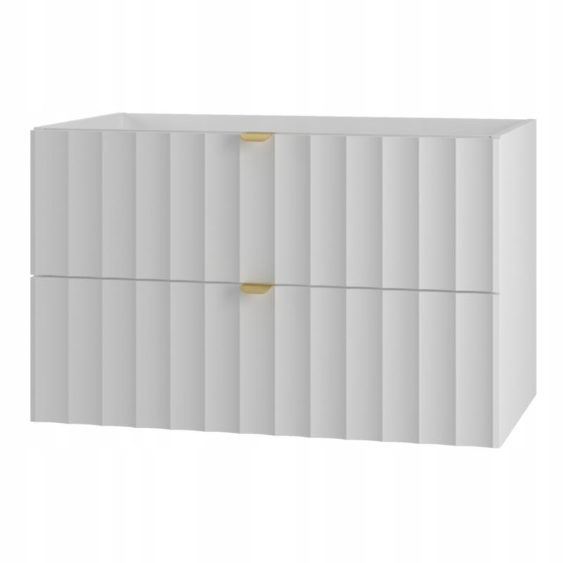 Szafka pod umywalkę Furnidea 80 cm wisząca biały mat ryflowane fronty złote uchwyty ARCOS 1 szt.