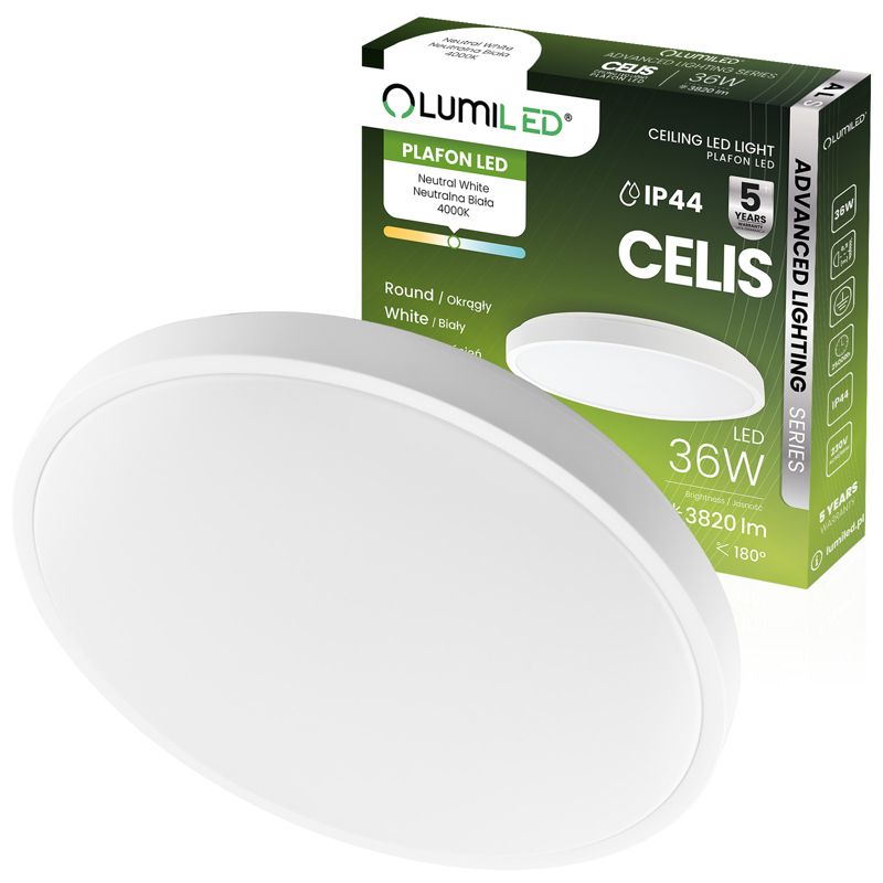 Plafon LED Lumiled Lampa Sufitowa Natynkowa 36W 4000K Okrągły IP44 Biały 1 szt.