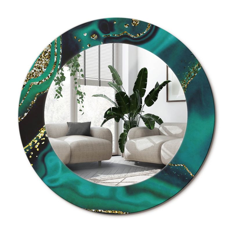 Lustro Okrągłe Tulup Szmaragdowy Marmur 50 cm Dekoracyjne Na Podkładzie 1 szt.