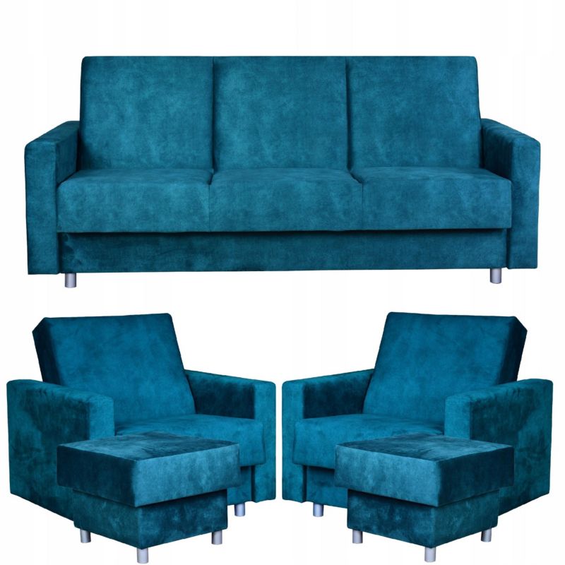 Zestaw mebli do salonu kanapa fotele pufy Family Meble Alicja turkusowy 1szt