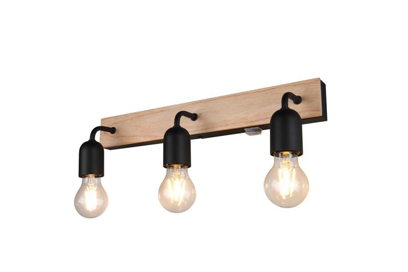 Kinkiet ścienny Trio Arturo jasne drewno-czarny nad lustro z włącznikiem 3 x E27 x IP44 wym: 12 x 45 x 11 cm - 1 szt.