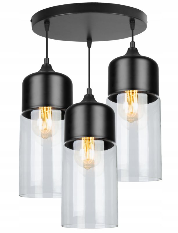 Lampa sufitowa wisząca Light Home LH Oslo 3x E27 60W klosz tuba czarny/bezbarwny 1szt.