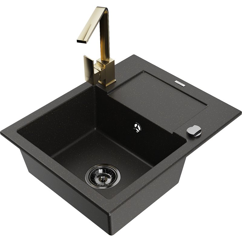 Zlewozmywak granitowy 1-komorowy Mexen Enzo z ociekaczem i baterią kuchenną Rita szary - 6506-71-670300-70 1 szt.