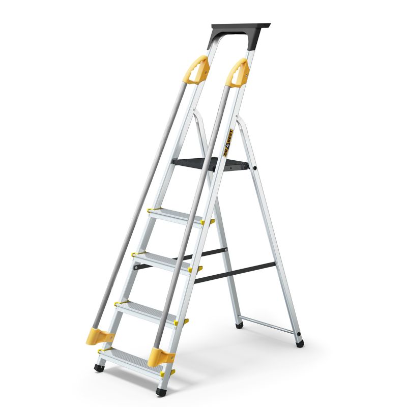 Drabina aluminiowa jednostronna PRO DRABEST 5 stopni z półką i poręczami, nośność 150 kg, 1 szt.