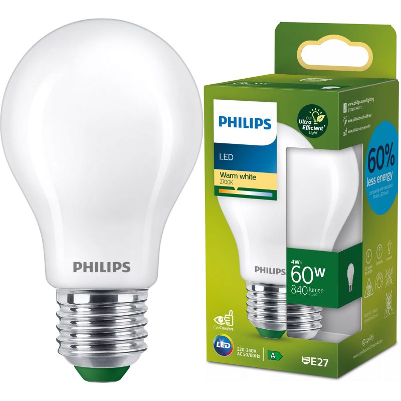 Żarówka LED Philips E27 A60 4W 840lm 2700K 300st Klasa A 1 szt.