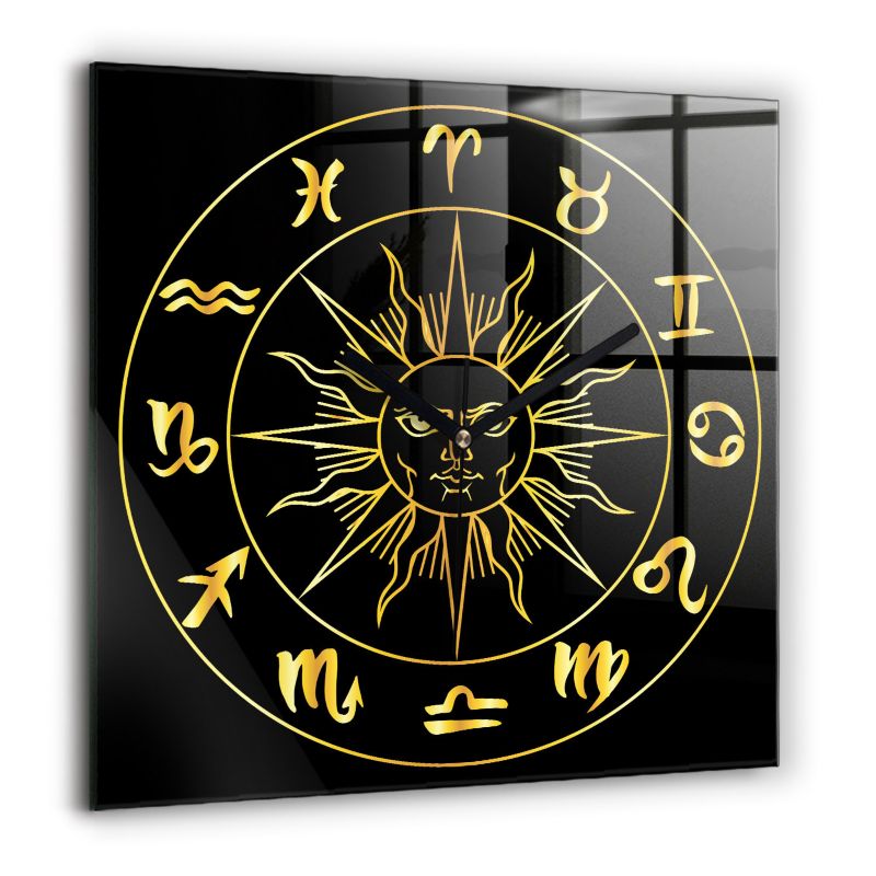 Zegar szklany czarne wskazówki Wallfluent 60x60 cm Znaki zodiaku 1 szt.