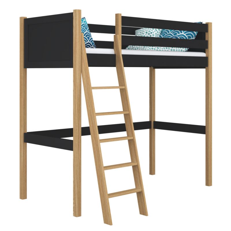 Drewniane łóżko na antresoli N-WOOD N04 120x200 czarny / dąb naturalny 1 szt.