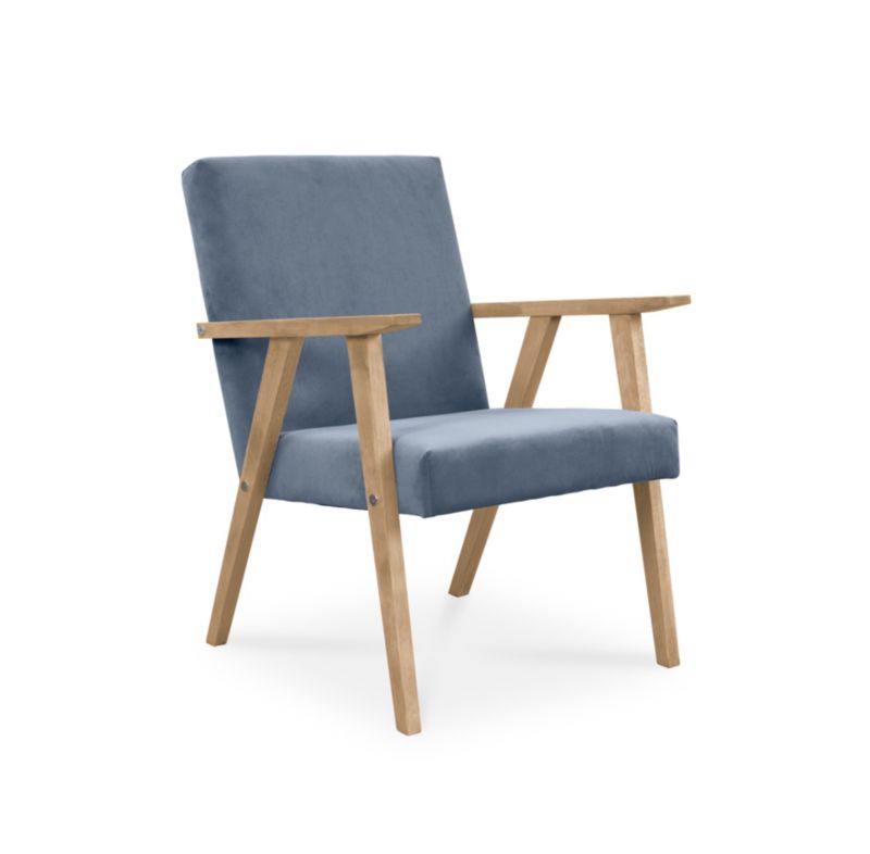 Fotel tapicerowany Bettso Lisek - prl w tkaninie kronos na bukowej nodze błękitny 1szt.