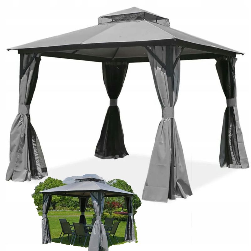 Pawilon do ogrodu Hardmaister z moskitierą i zasłonami VANCOUVER 3x4 Grey 1 szt