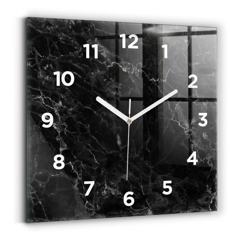 Zegar z białymi wskazówkami Wallfluent 30x30 cm Ciemny marmur Szklany 1 szt.