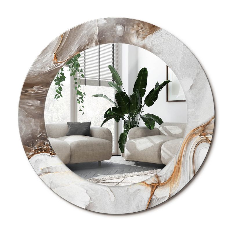 Lustro Okrągłe Tulup Jasny Marmur 50 cm Eleganckie Na Podkładzie 1 szt.