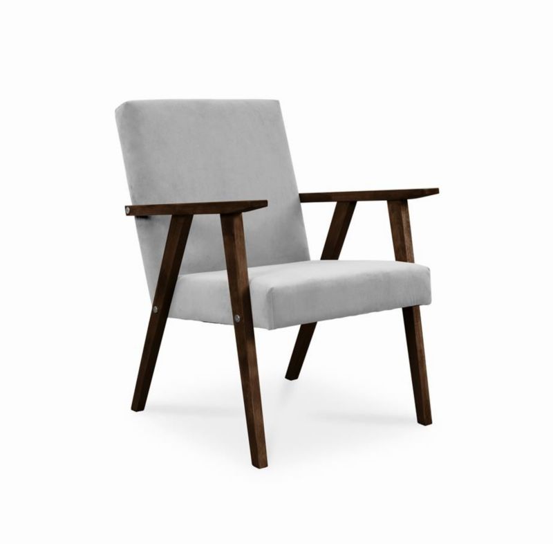 Fotel tapicerowany Bettso Lisek - prl w tkaninie paros na orzechowej nodze jasnoszary 1szt.