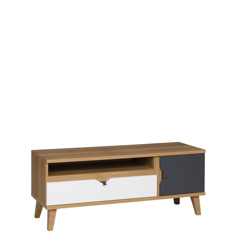 Szafka RTV MIRJAN 24 Memone dąb złoty + biały / grafit 1 szt.