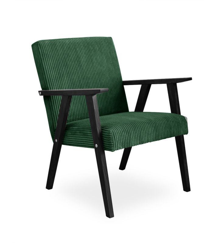 Fotel tapicerowany Bettso Lisek - prl w tkaninie poso na czarnej nodze zielony 1szt.