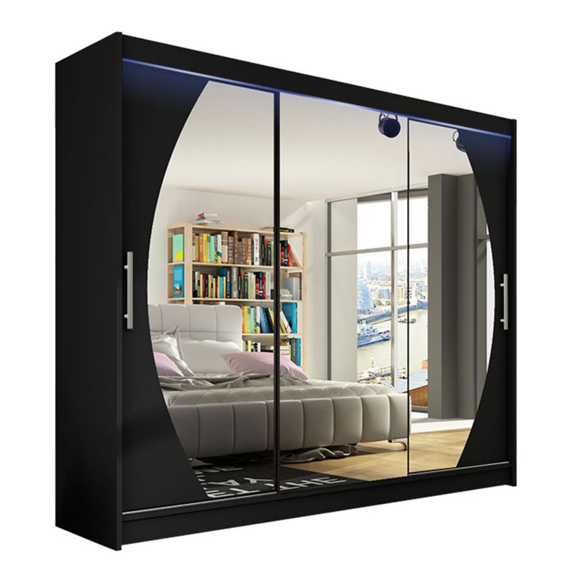 Szafa MIRJAN 24 z drzwiami przesuwnymi Aston V z oświetleniem RGB czarny/lustro 1 szt.