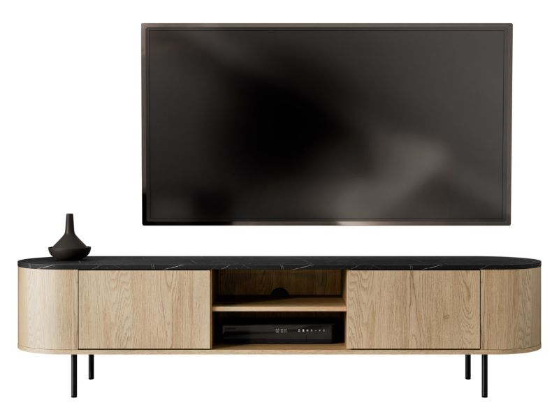 Szafka RTV MIRJAN 24 Lygrint 2 dąb cremona / czarny marmur + czarny 1 szt.