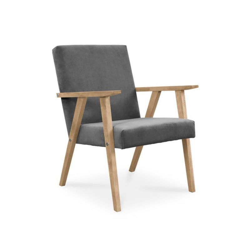 Fotel tapicerowany Bettso Lisek - prl w tkaninie paros na bukowej nodze ciemnoszary 1szt.
