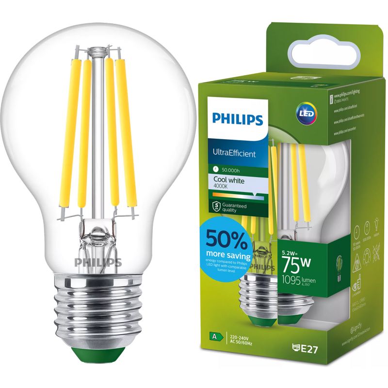 Żarówka LED Philips E27 A60 5.2W 1095lm 4000K 300st Klasa A 1 szt.