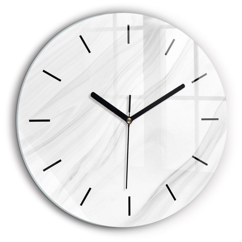 Zegar szklany czarne wskazówki Wallfluent fi60 cm Dekoracyjny marmur 1 szt.