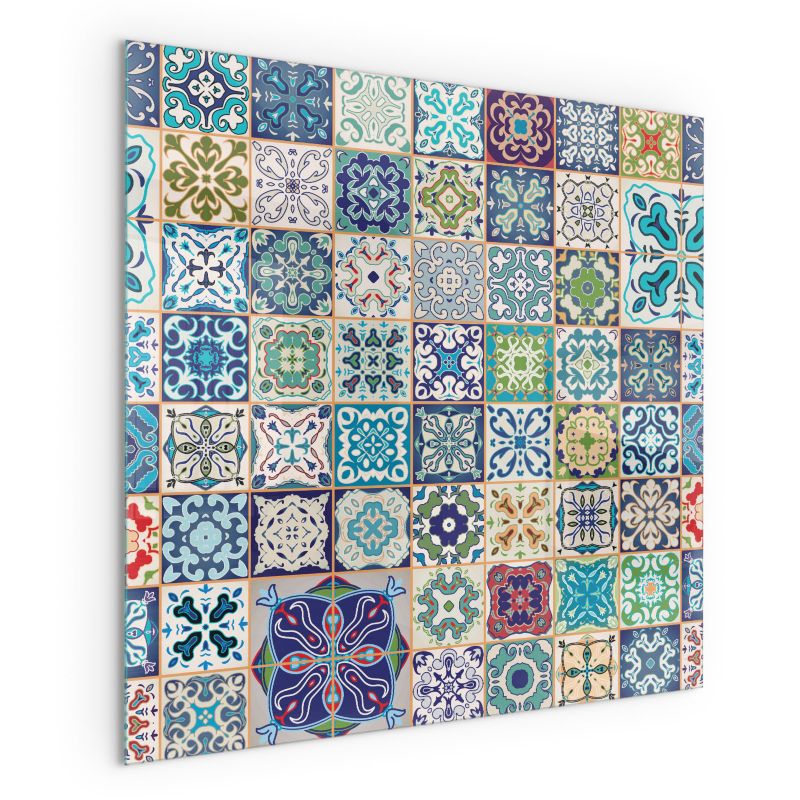 Szklana Podkładka Pod Kominek Kwadrat Wallfluent 60x60 cm Mozaikowy wzór na kafelkach 1 szt.