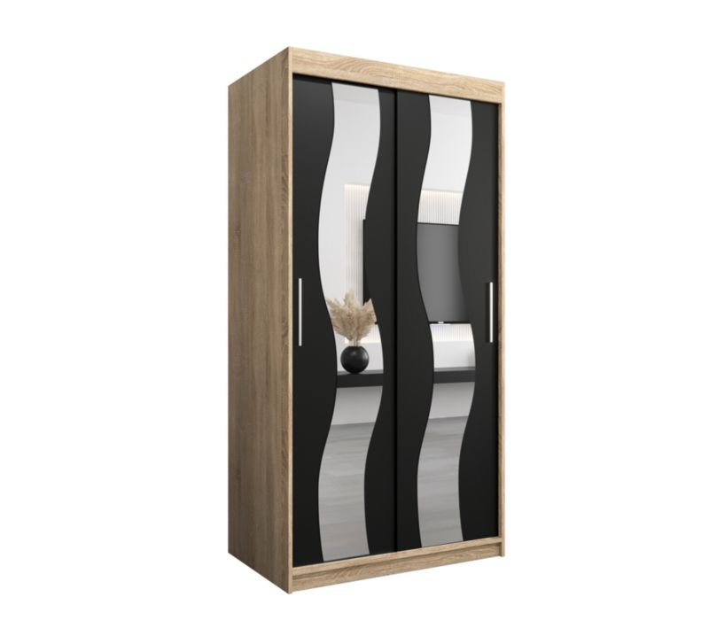 Szafa przesuwna Abiks SEWILLA 100 dąb sonoma + czarny mat 1 szt.