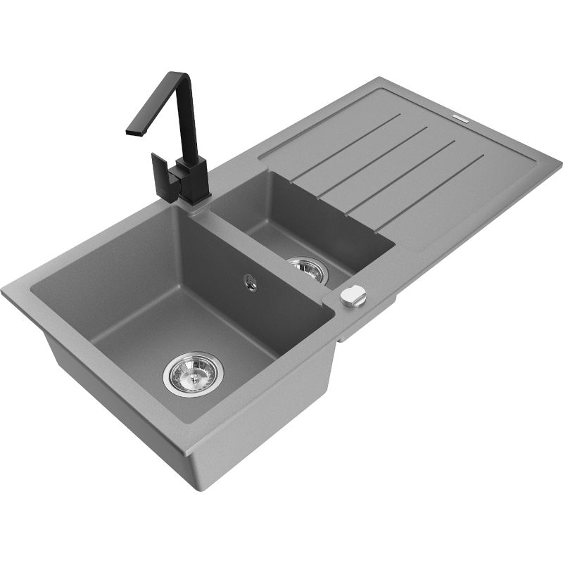 Zlewozmywak granitowy 1.5-komorowy Mexen Andres z ociekaczem i baterią kuchenną Rita szary - 6515-71-670300-70-B 1 szt.