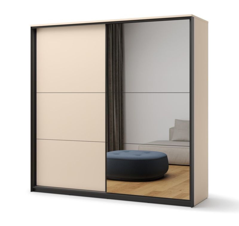 Szafa dwudrzwiowa Bettso Elba przesuwna z lustrem i oświetleniem LED do sypialni beżowy czarny 1szt.