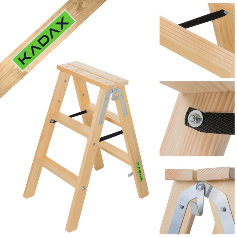 Drabina KADAX malarska Drewniana Rozstawna 2x3 Stopnie Składana Dwustronna 1szt.