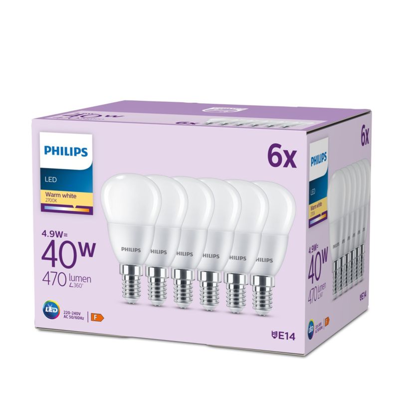 Żarówka LED Philips E14 P45 4.9W 470lm 2700K 6 szt.