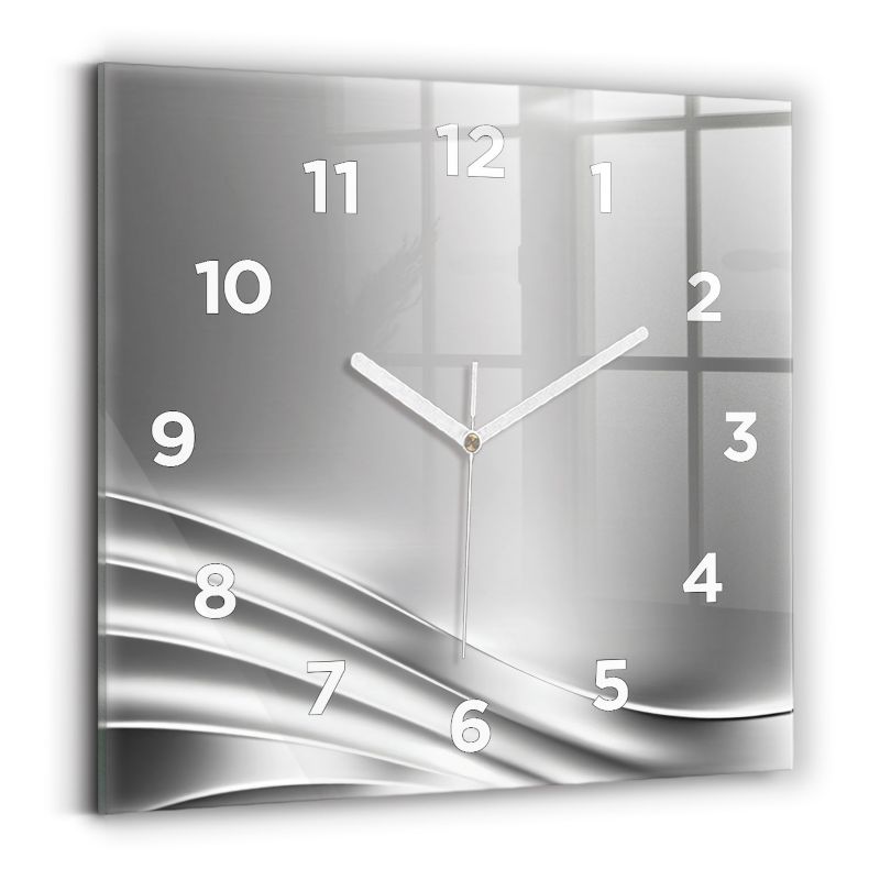 Zegar z białymi wskazówkami Wallfluent 30x30 cm Srebrna abstrakcja Szklany 1 szt.