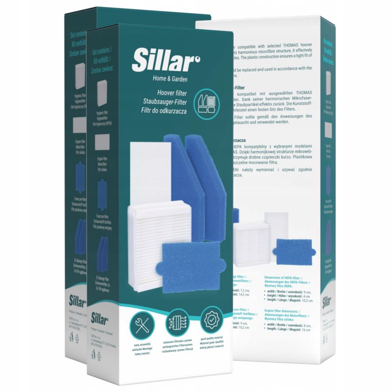 Filtry do odkurzacza, Sillar, zamiennik do Thomas Aqua+ Pet&Family, HEPA, piankowy, gąbkowy, silnika, 10szt